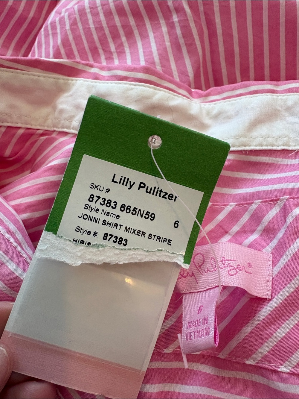 NWT Lilly Pulitzer Pink & White Striped Ruffle-Front Button Down - Picture 5 of 7